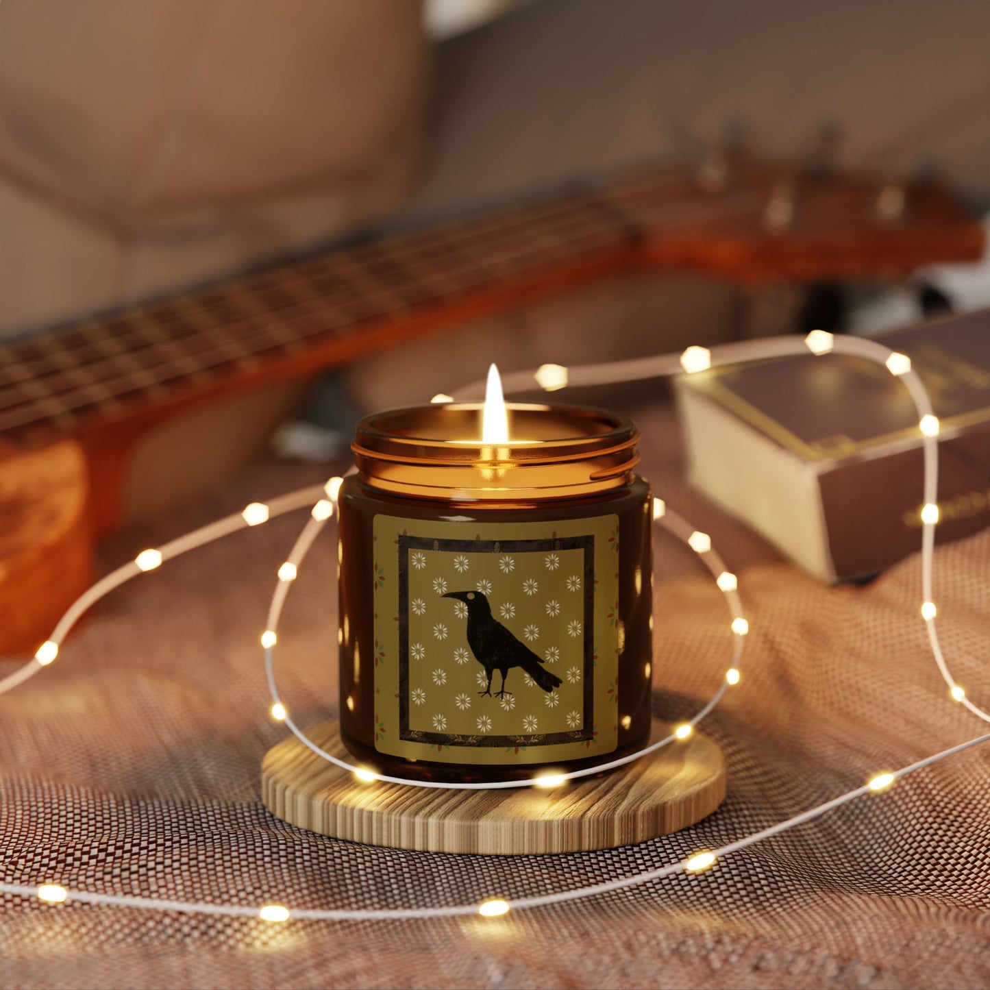 Patchwork Stencil Crow Scented Soy Candle (Multi-Size, Amber Jar)