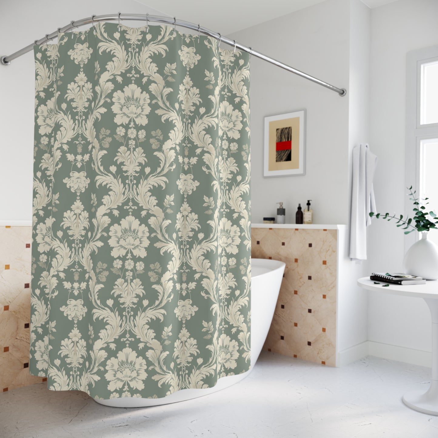 Elegant Floral Shower Curtain - Vintage Style Bathroom Décor