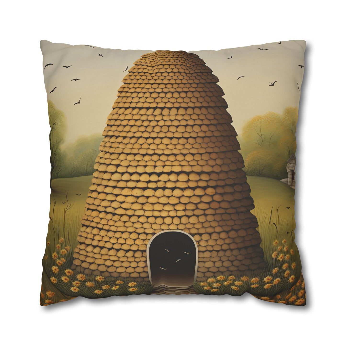 Beehive Art Pillowcase, Cozy Home Decor, Gift for Nature Lovers, Farmhouse Cushions, Eco-Friendly Pillow Cover, Boho Throw Pillow