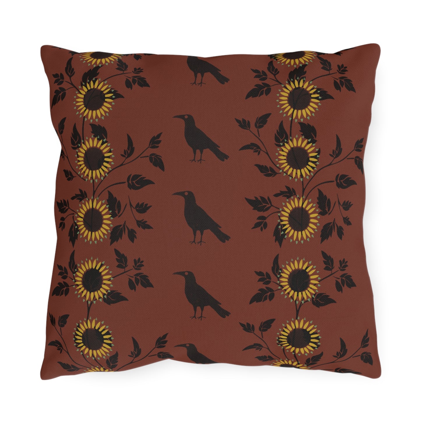 Sunflowers and Crows on Red Outdoor Pillows