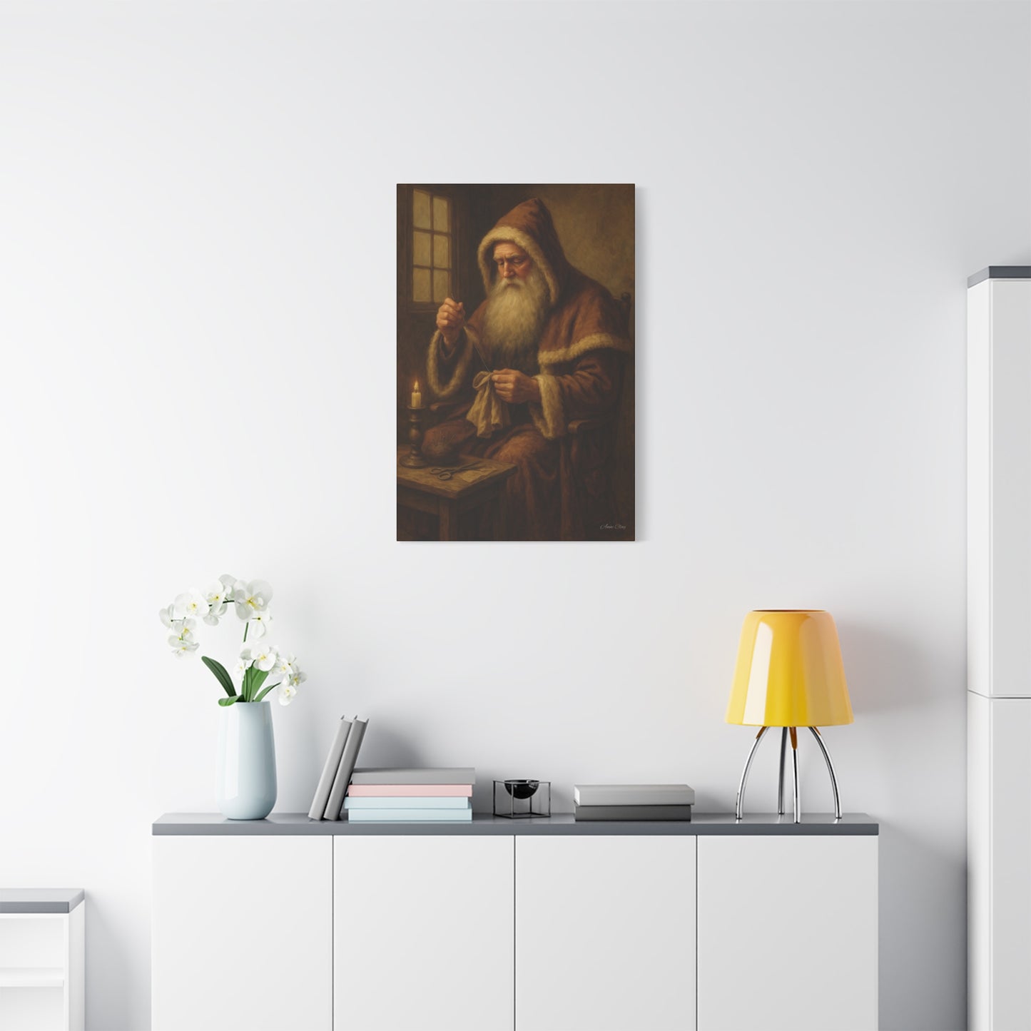 Santa Claus Canvas Art Print - Holiday Decor Sewing Santa