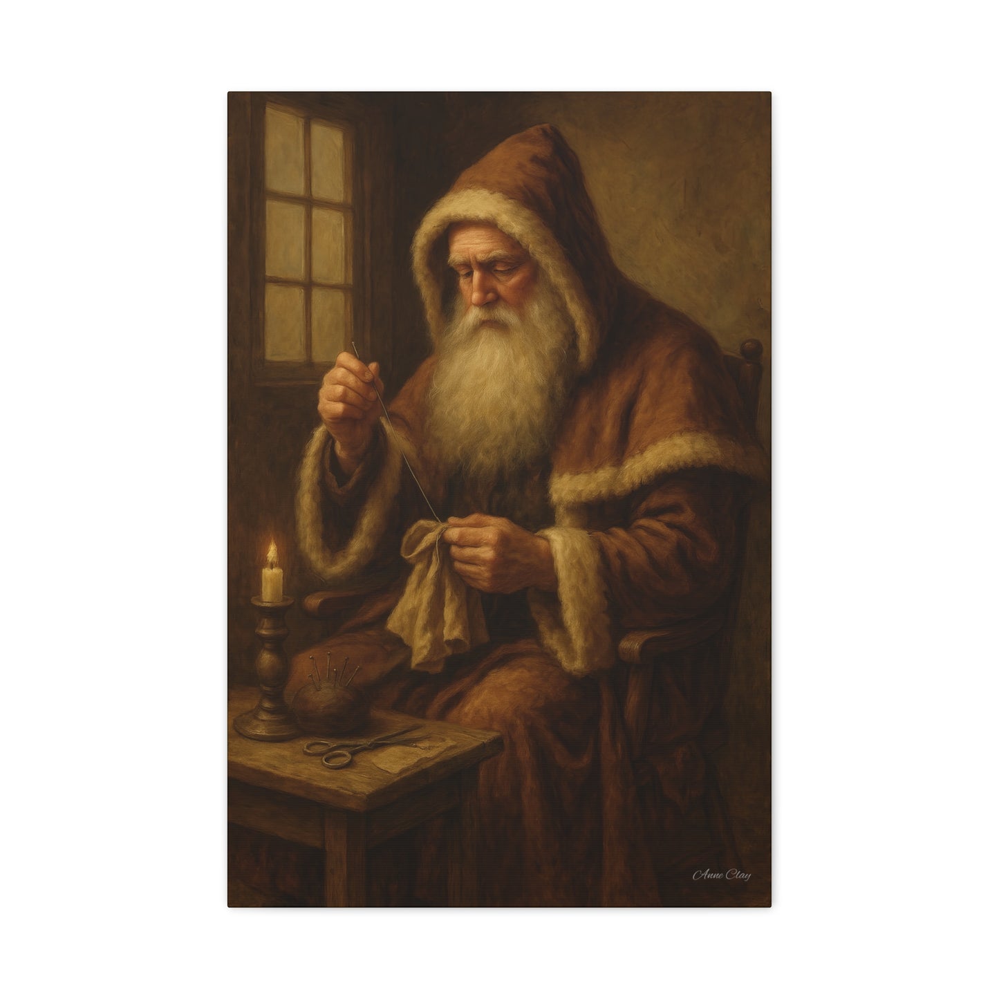 Santa Claus Canvas Art Print - Holiday Decor Sewing Santa