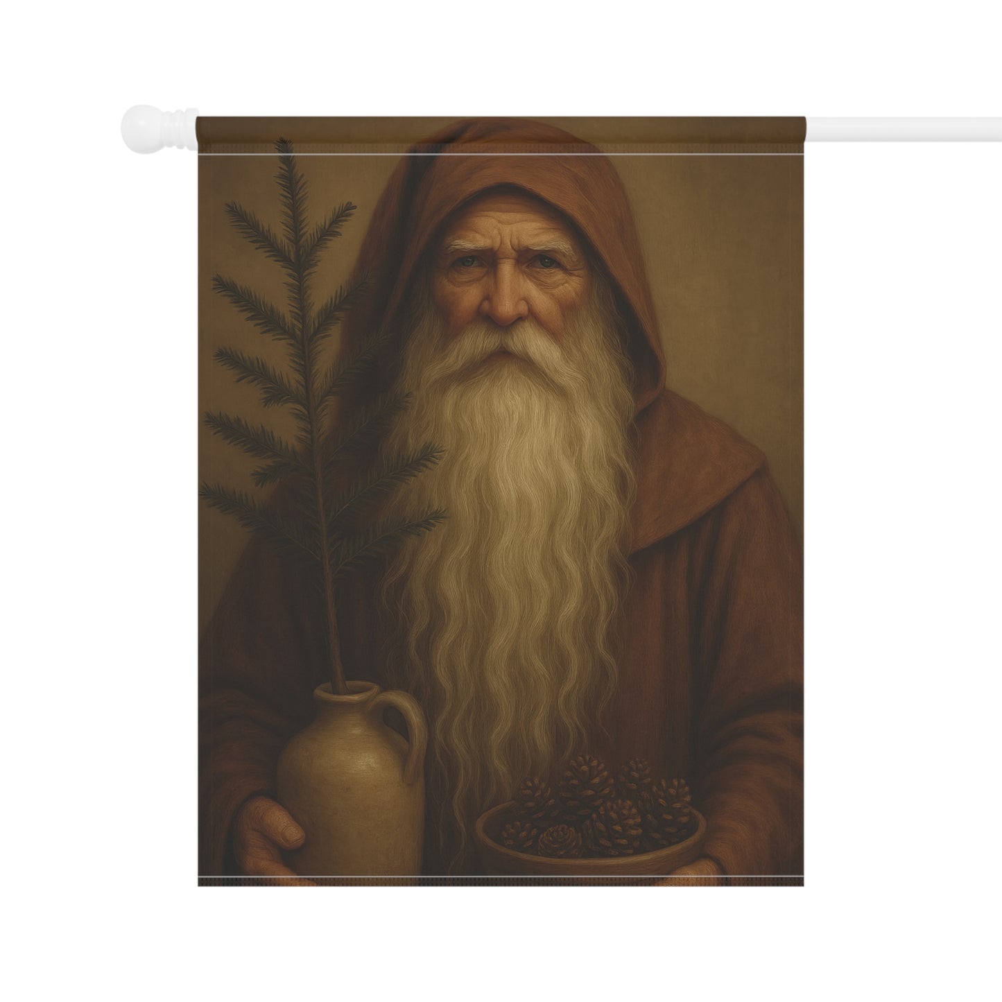 Garden Welcome Banner - Whimsical Nature Decor with Rustic Elderly Figure