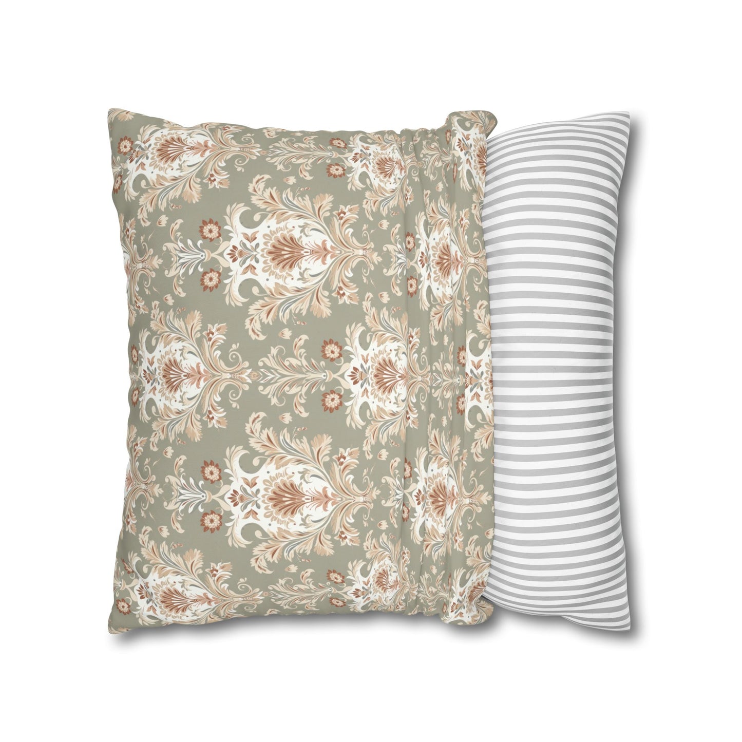Fantasy Collection Green Damask Square Poly Canvas Pillowcase