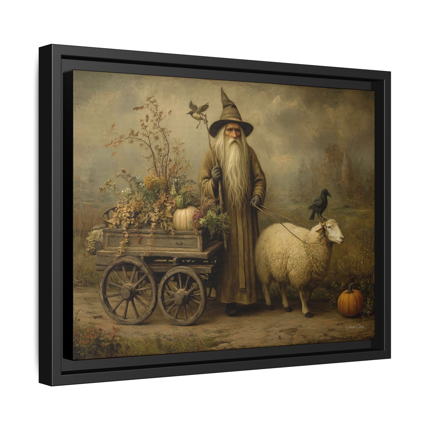 Autumn Harvest Canvas Art, Framed Wall Decor, Fall Home Decor, Witch Art for Halloween, Rustic Farmhouse Decoration, Seasonal Wall Hanging