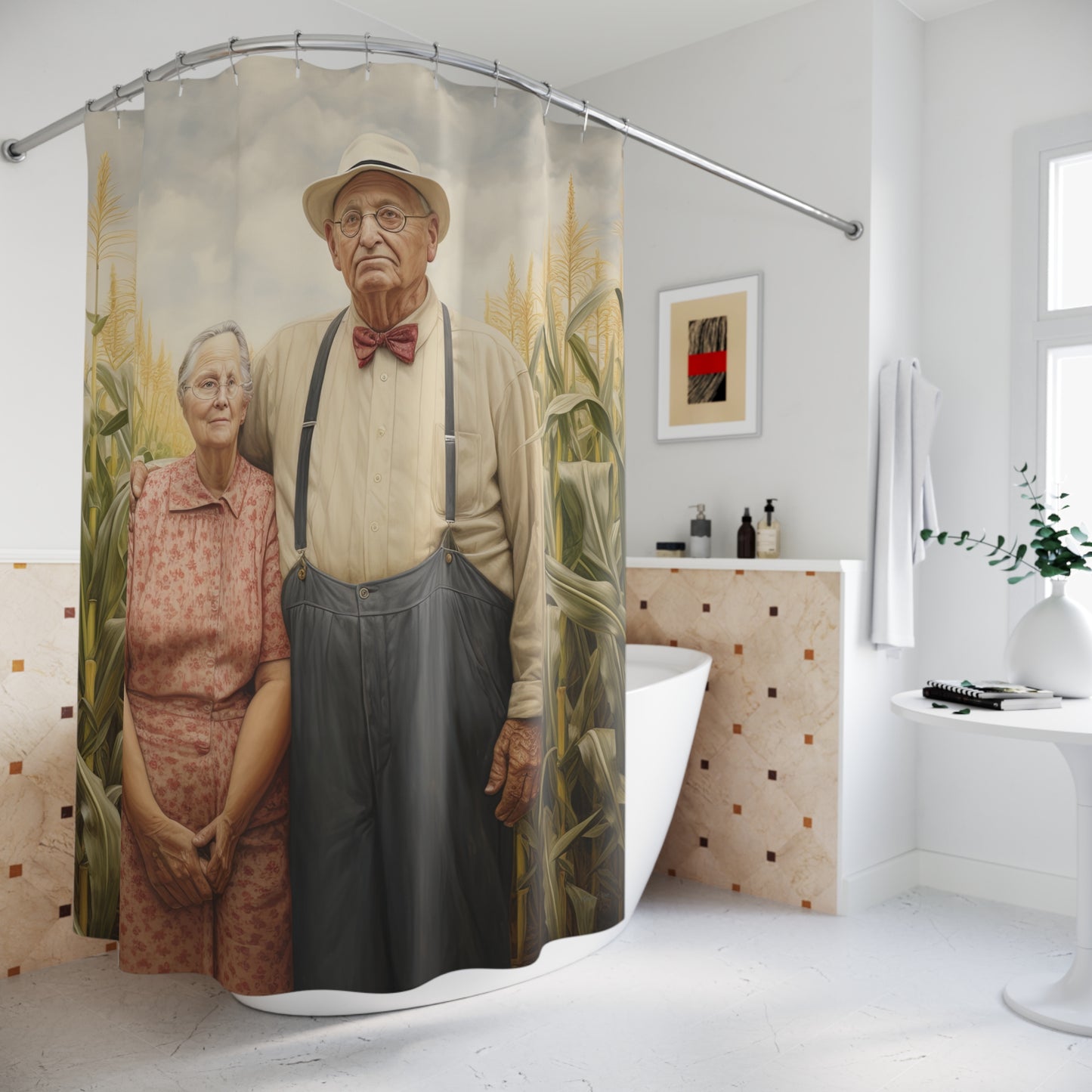 Nostalgic Farmer Couple Shower Curtain - Vintage Farmhouse Décor