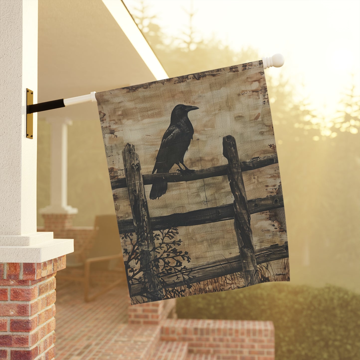 Crow on a Split Rail Fence Garden & House Banner