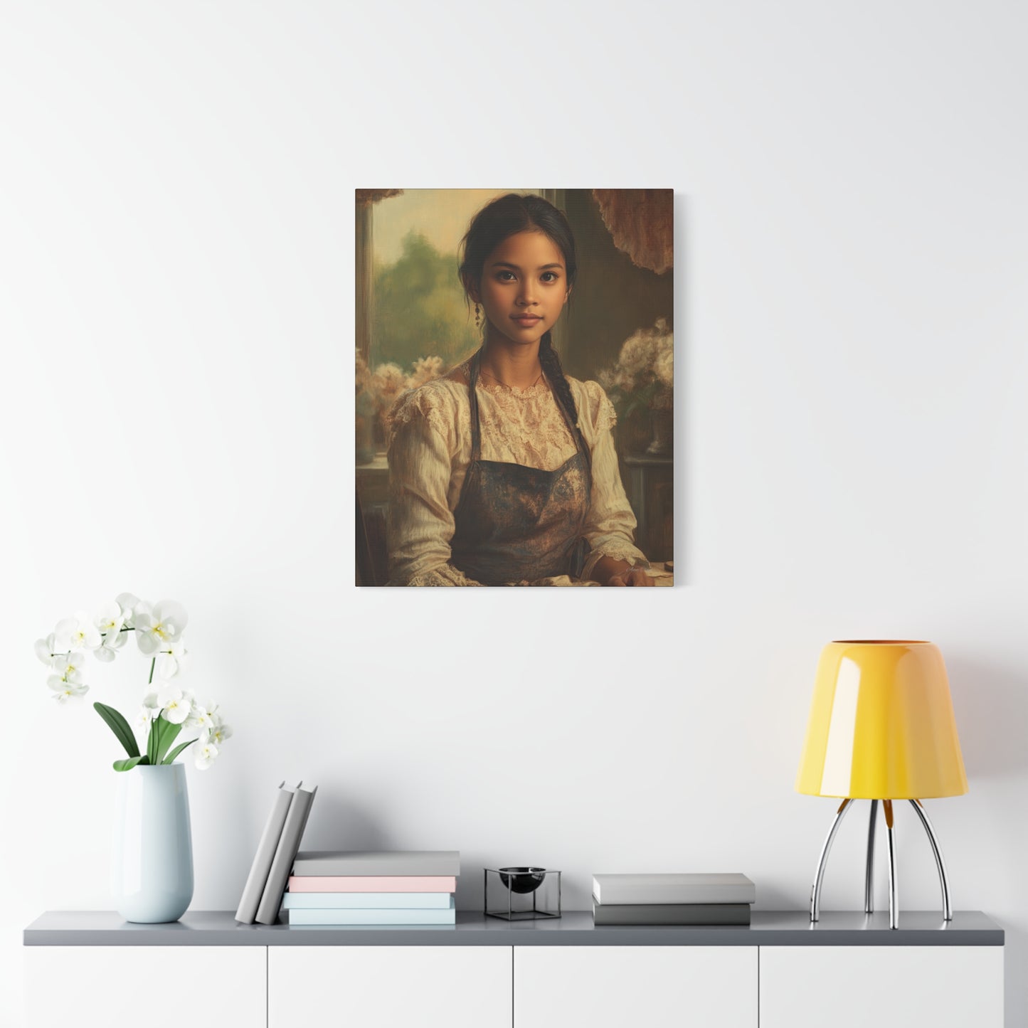 Elegant Stretched Canvas Art, Portrait with Vintage Aesthetic, Home Decor, Gift for Art Lovers, Wall Art, Framed Artwork