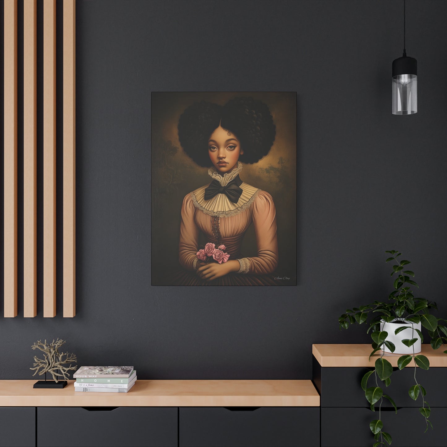 Beautiful Vintage Matte Canvas Wall Art, Floral Girl Portrait, Home Decor, Gift for Her, Living Room, Wedding Decor, Artwork