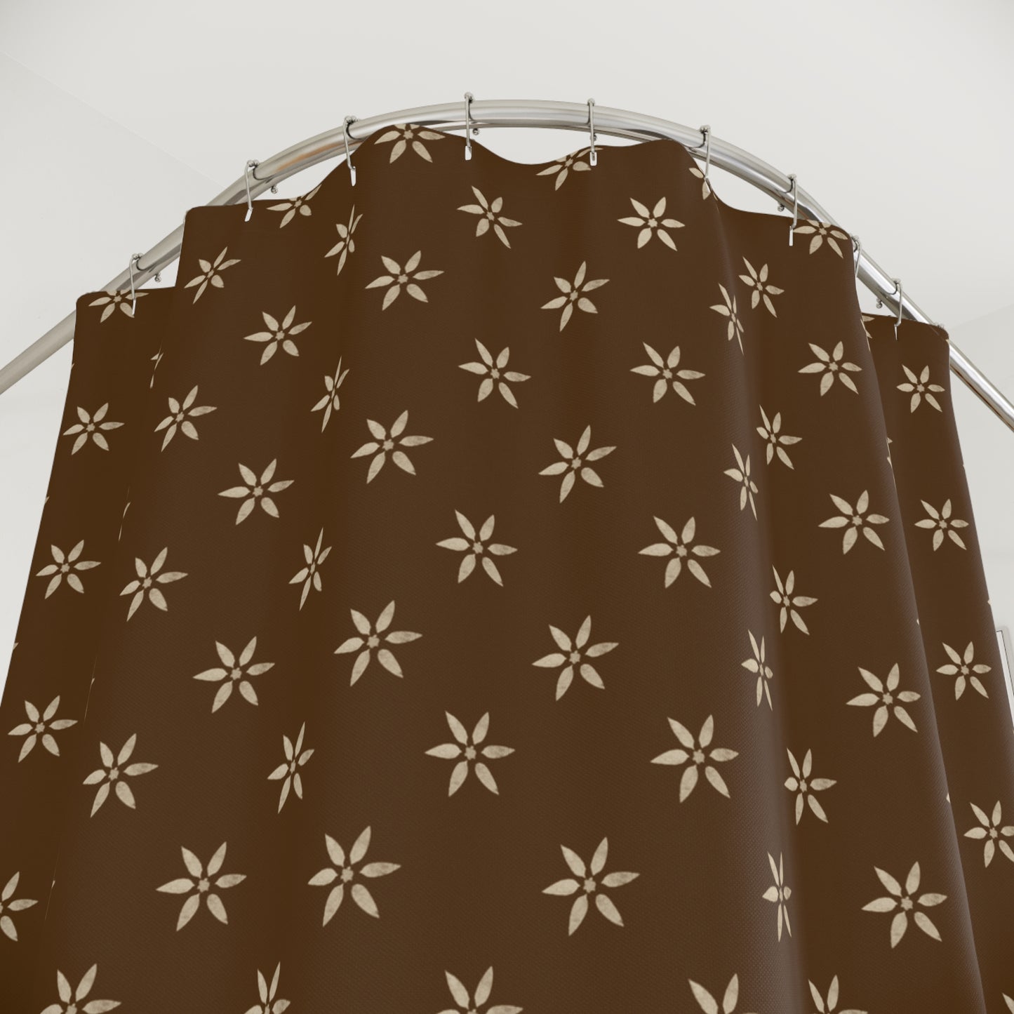 Cream Flower Stencil on Chocolate Shower Curtains