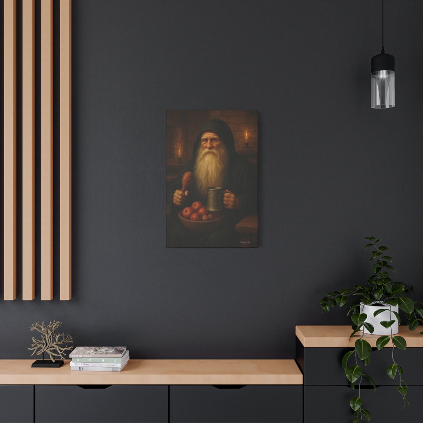 Rustic Canvas Wall Art: Wise Man with Feast