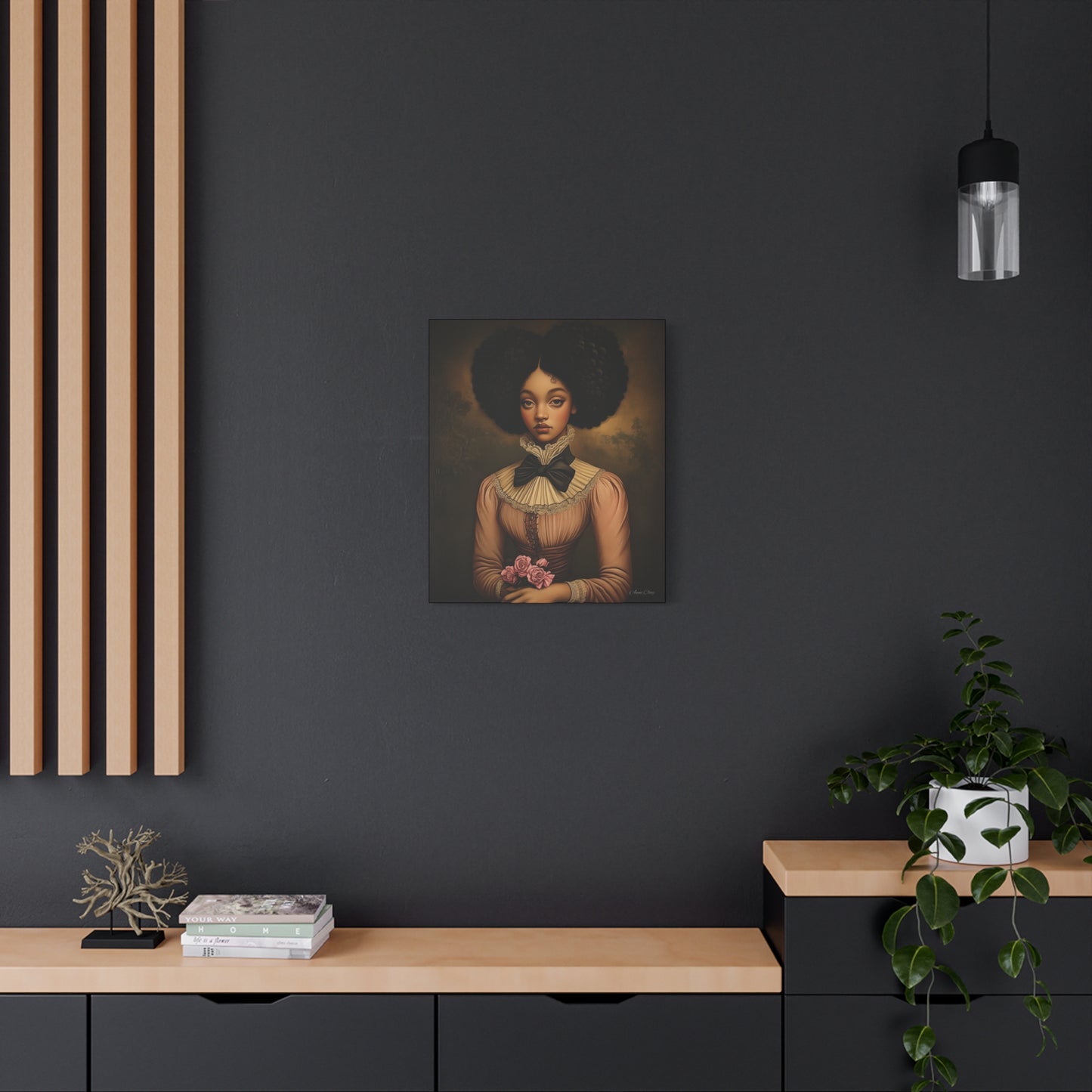 Beautiful Vintage Matte Canvas Wall Art, Floral Girl Portrait, Home Decor, Gift for Her, Living Room, Wedding Decor, Artwork