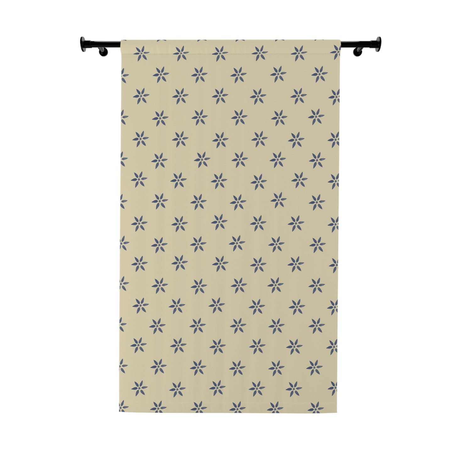 Blue on Cream/Tan Window Curtains (1 Piece)