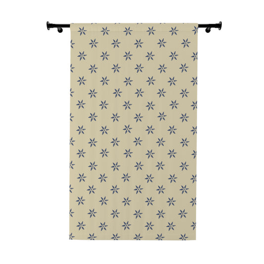 Blue on Cream/Tan Window Curtains (1 Piece)