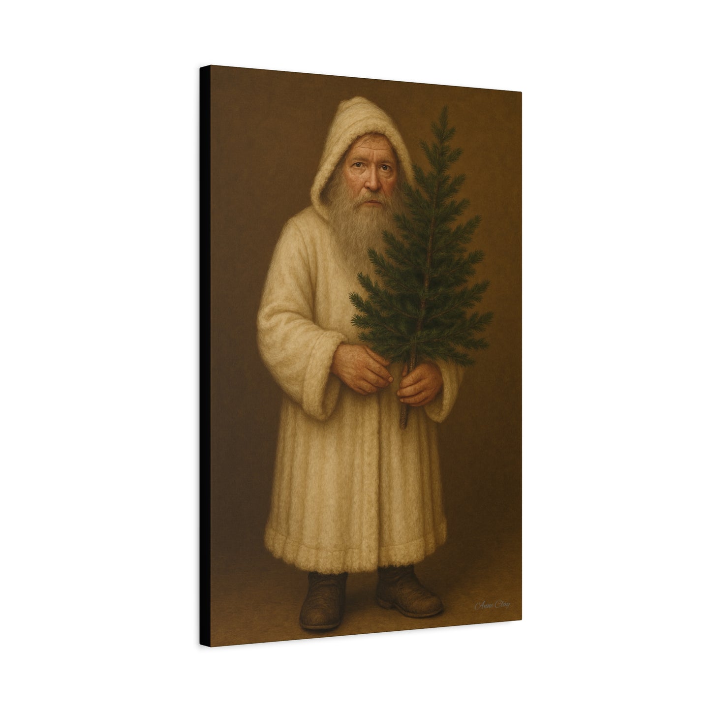 Holiday Canvas Art Print - Cozy Santa with Christmas Tree