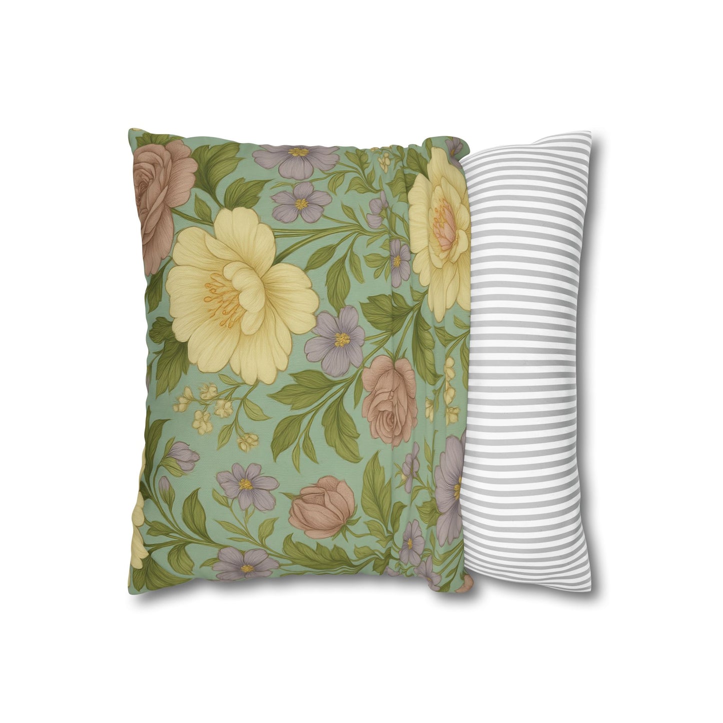 Vintage Floral Poly Canvas Pillowcase - Home Decor, Throw Pillow, Accent Pillow, Gift Idea, Cottage Core Style