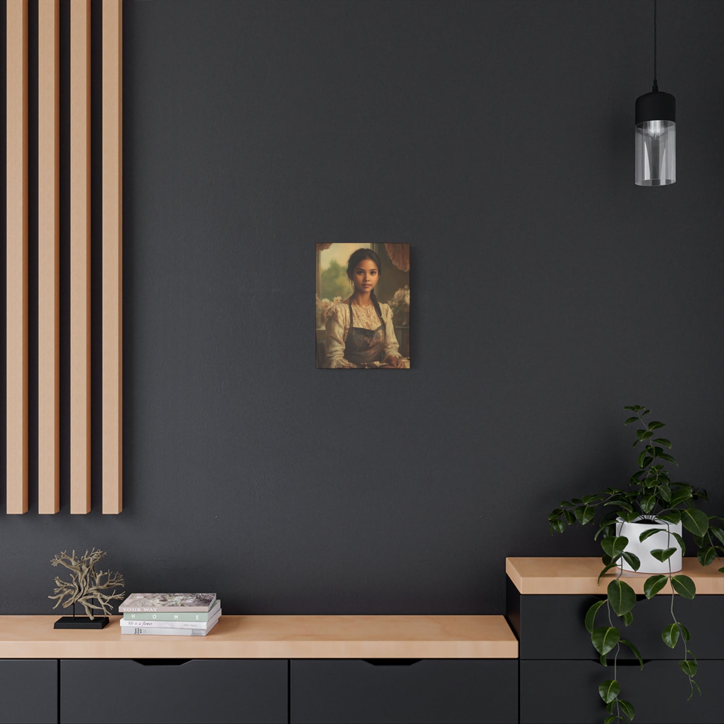 Elegant Stretched Canvas Art, Portrait with Vintage Aesthetic, Home Decor, Gift for Art Lovers, Wall Art, Framed Artwork