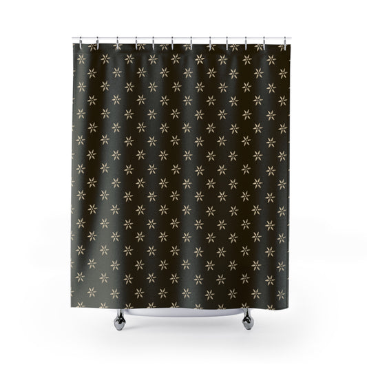 Cream Flower on Olive Brown Shower Curtains