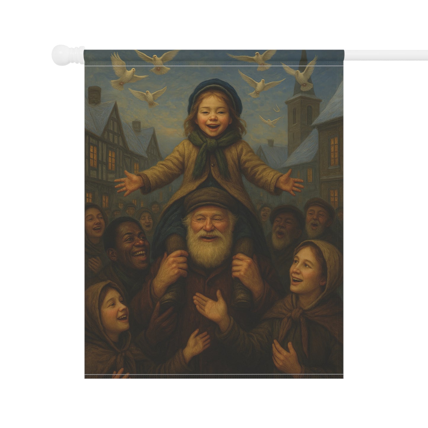 Whimsical Garden Banner with Family Scene