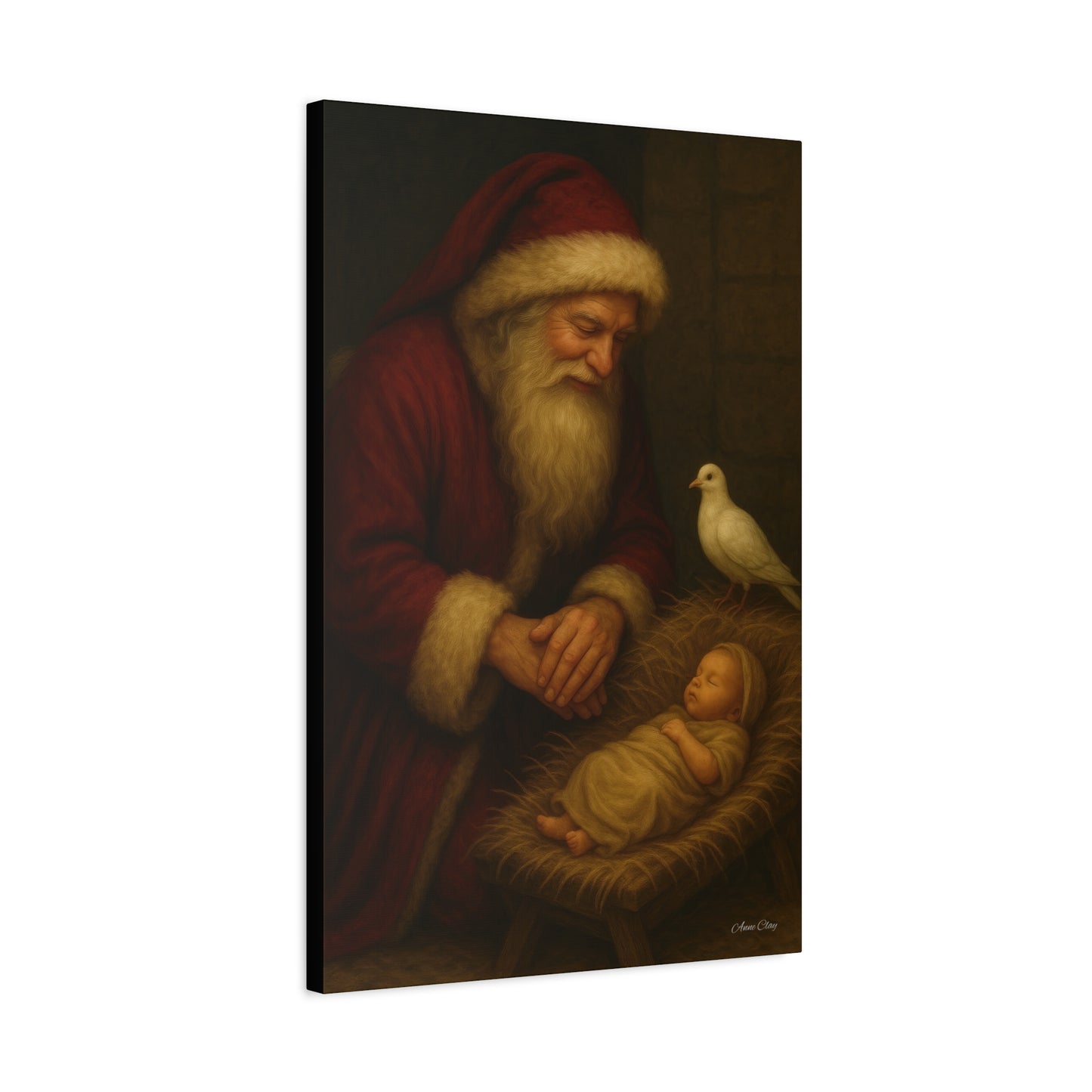 Santa and the Prince of Peace, Baby Jesus, Religious Christmas Canvas Wall Art