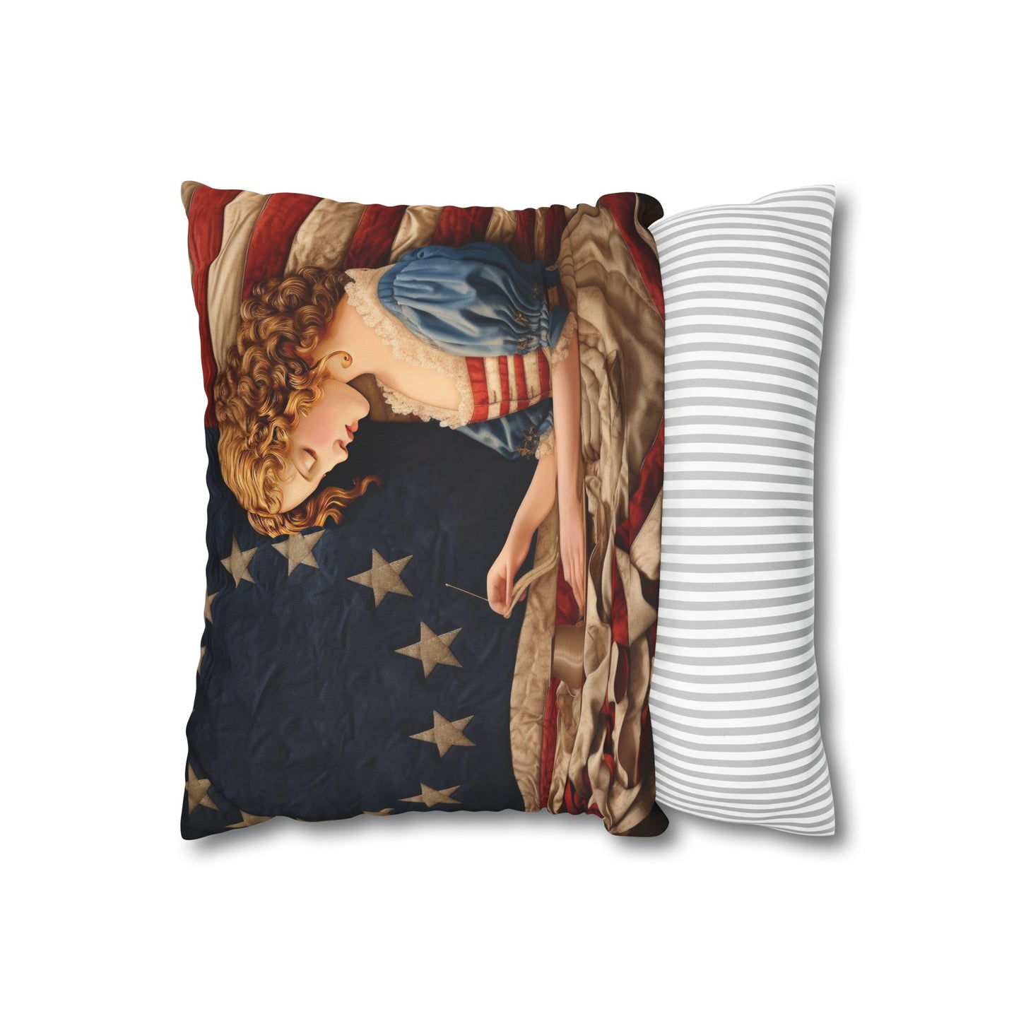 Faux Quilted Betsy Ross Square Poly Canvas Pillowcase