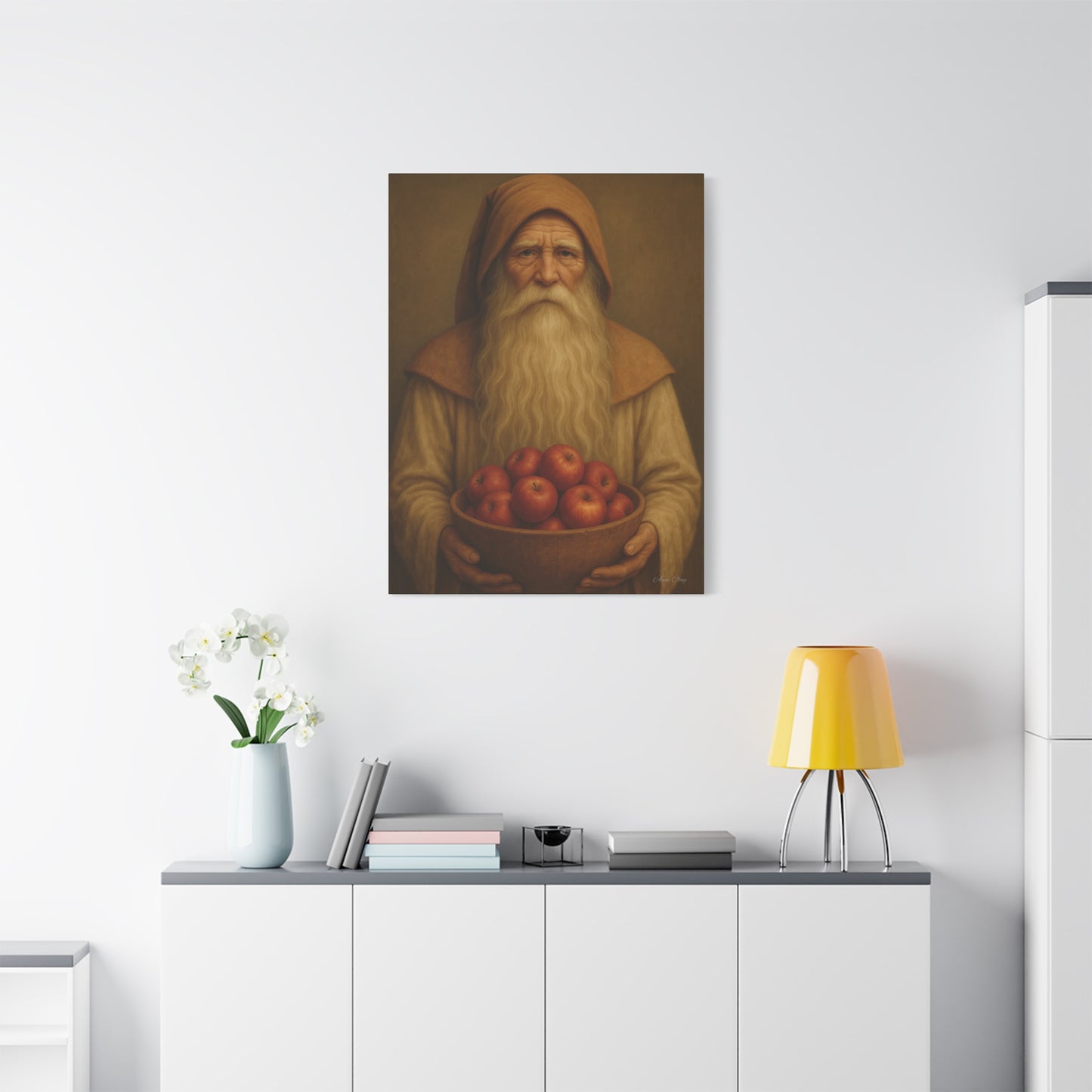 Rustic Canvas Wall Art - Wise Elder with Apples