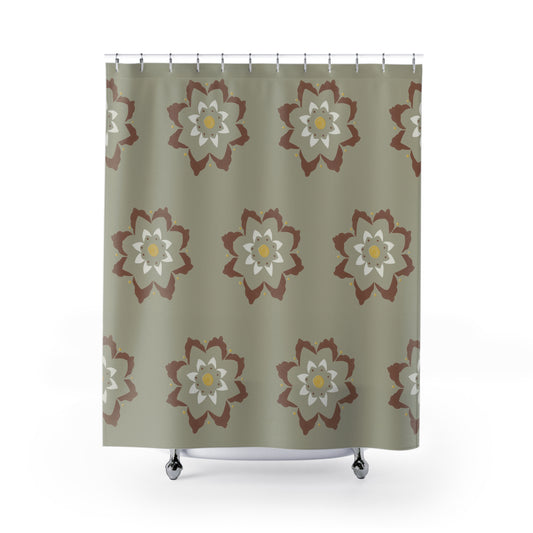 Fantasy Collection Large Flower Stencil Rust, Gold, White, Taupe Shower Curtains