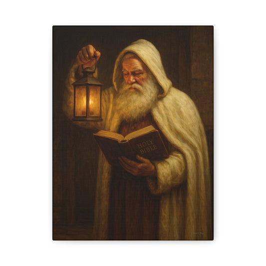 Canvas Wall Art, Old World Santa with Lantern and BibleCozy Home Decor, Rustic Decor for Xmas