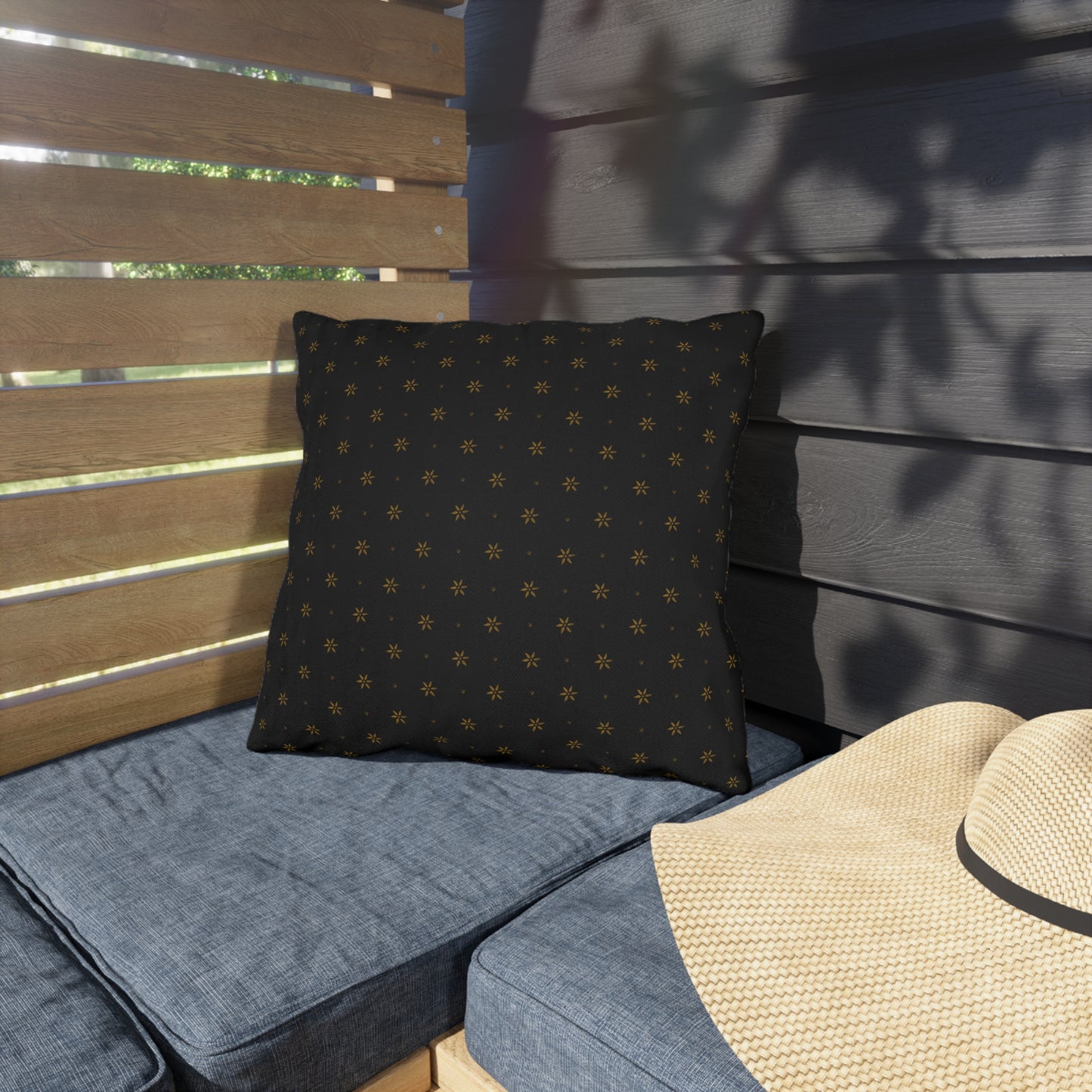 Mustard Petals on Black Outdoor Pillows
