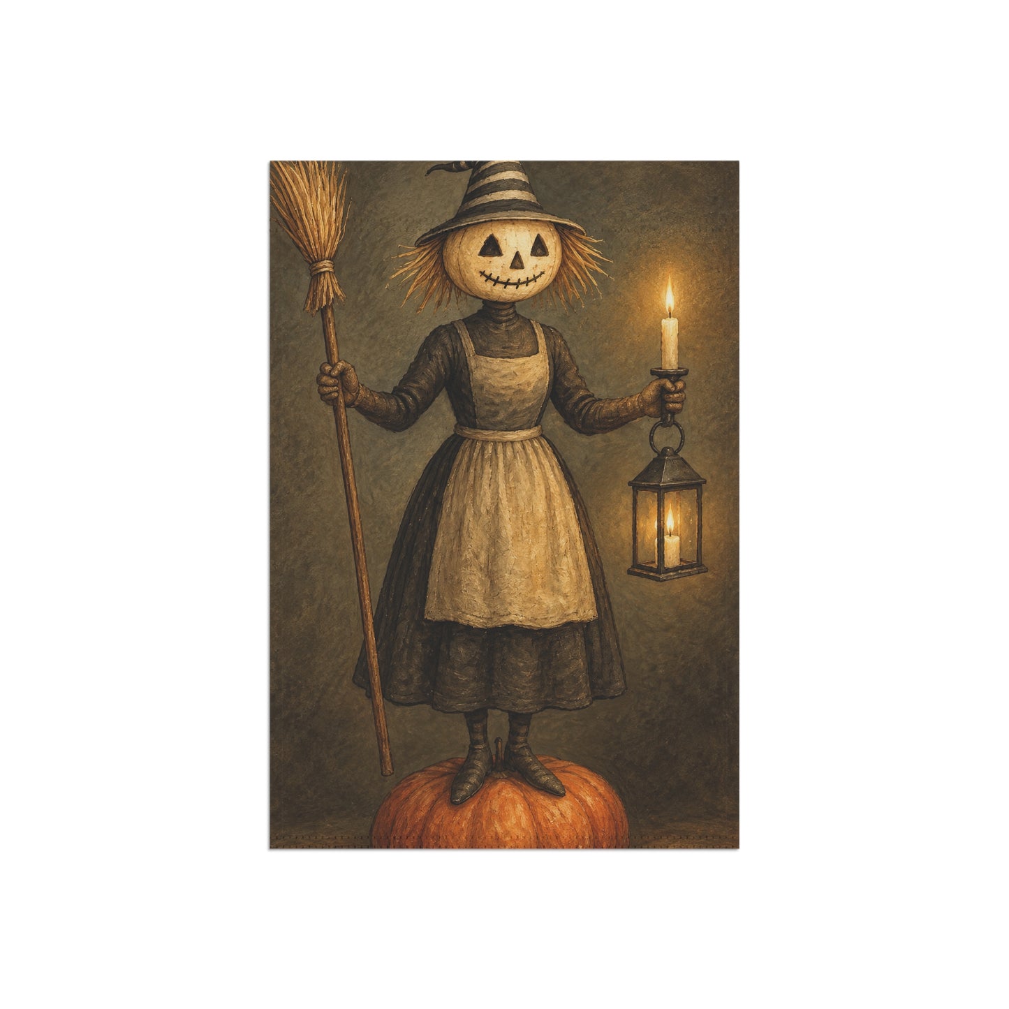 Halloween Scarecrow Garden Flag — Vintage Jack-o'-Lantern Lady Holding Lantern