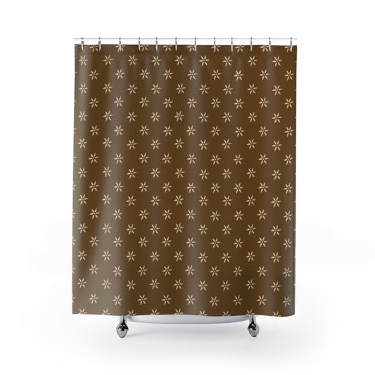 Cream Flower Stencil on Camel Shower Curtains