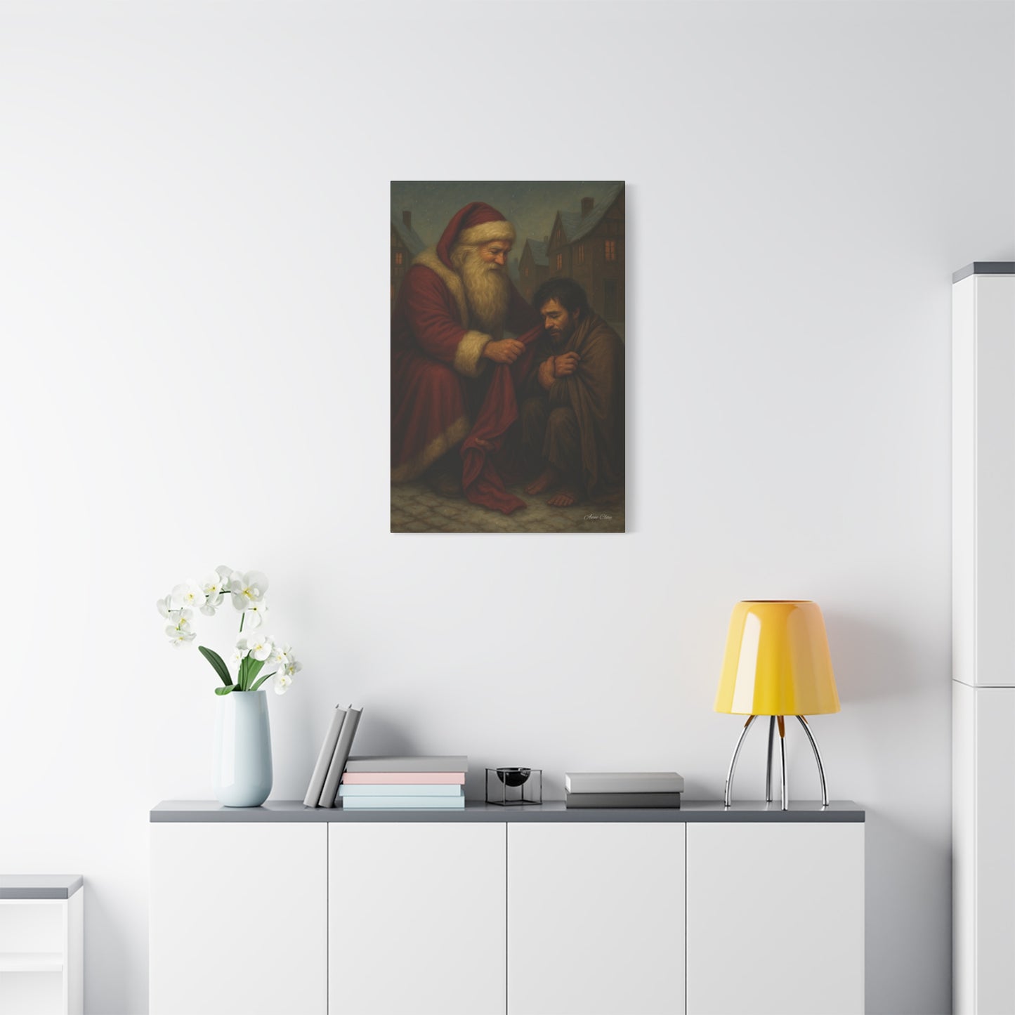 Charity Old World Santa Christmas Canvas Art: Santa's Compassionate Gesture