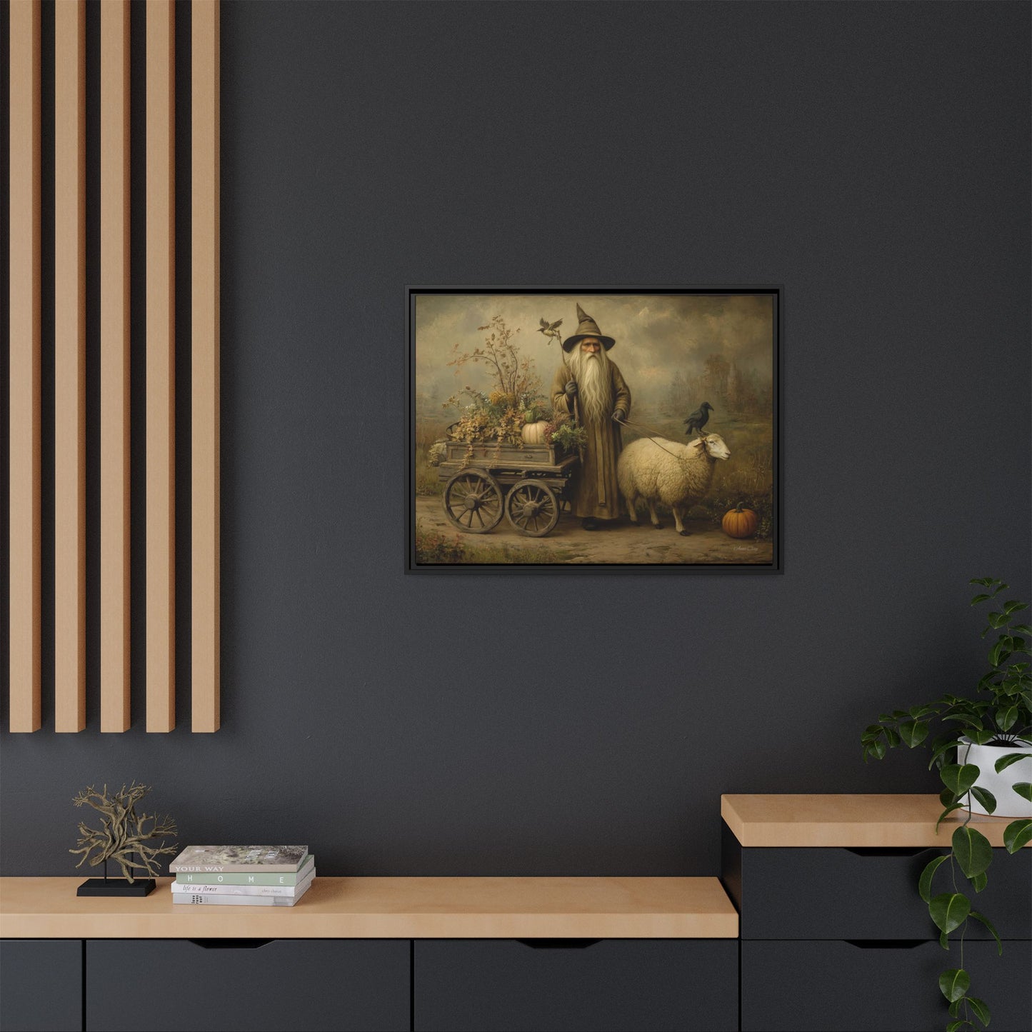 Autumn Harvest Canvas Art, Framed Wall Decor, Fall Home Decor, Witch Art for Halloween, Rustic Farmhouse Decoration, Seasonal Wall Hanging