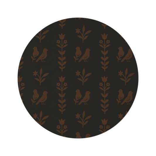 Warm Rustic Round Rug with Floral Design, Cozy Home Decor, Boho Style for Living Room, Bedroom, Nursery, Gifts for Her