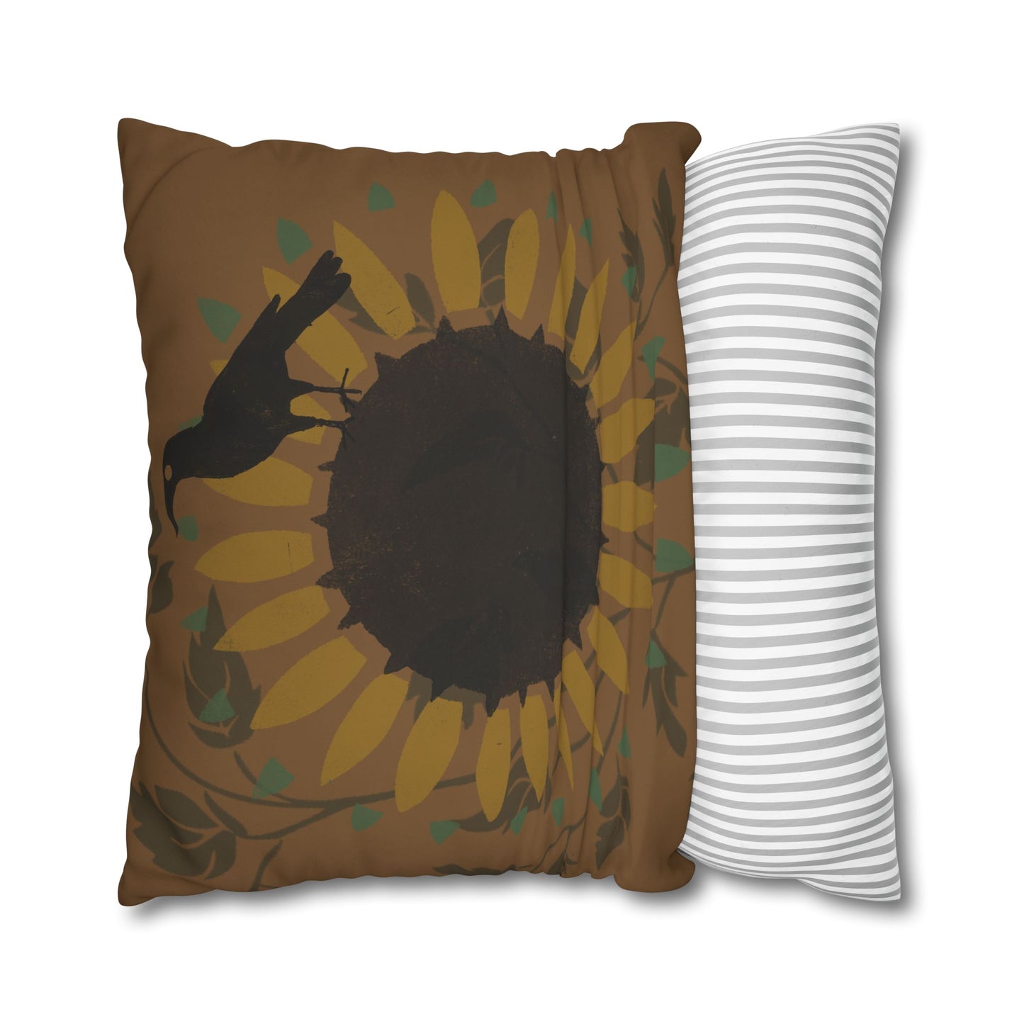 Sunflower and Crow Stencil Pillow Square Poly Canvas Pillowcase
