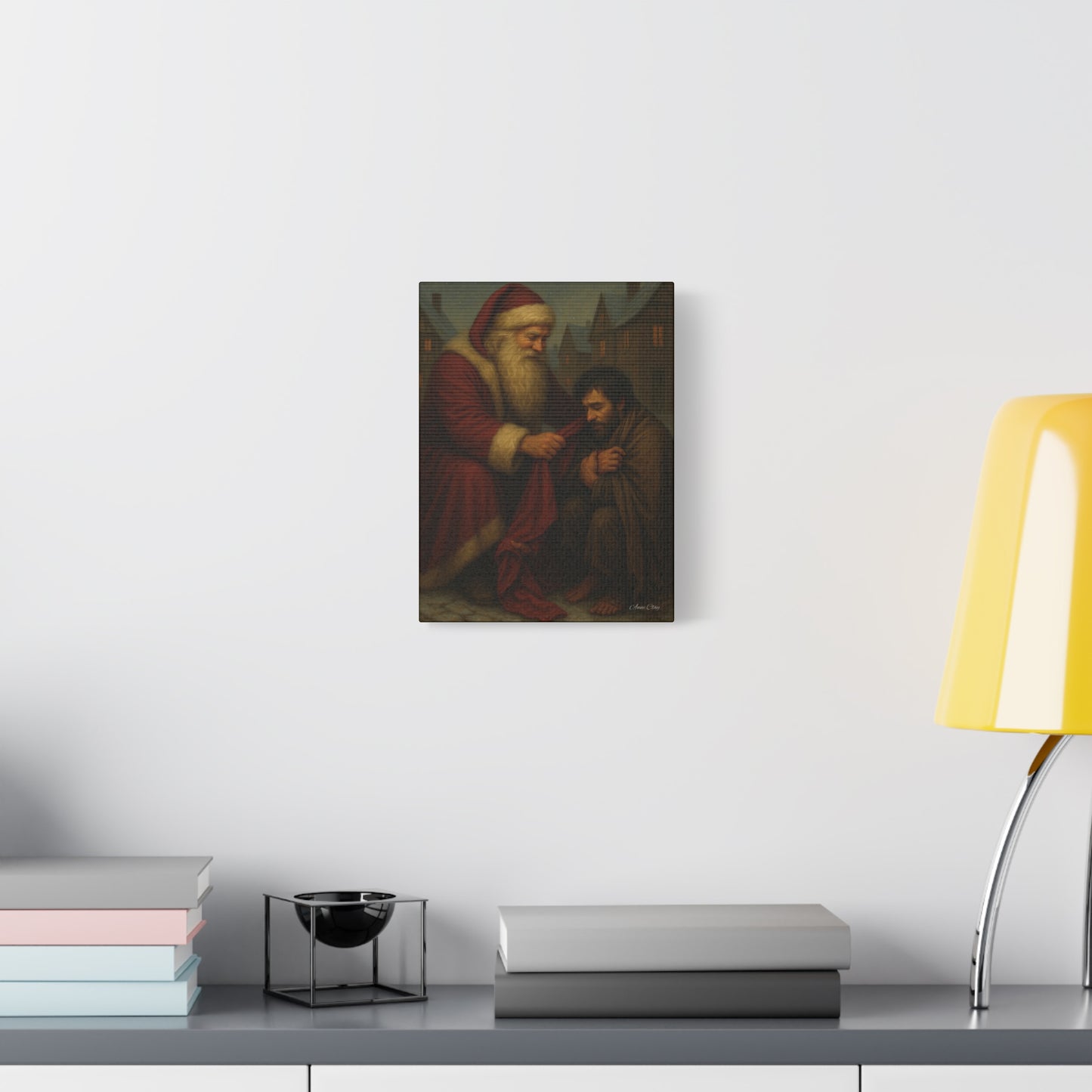 Charity Old World Santa Christmas Canvas Art: Santa's Compassionate Gesture