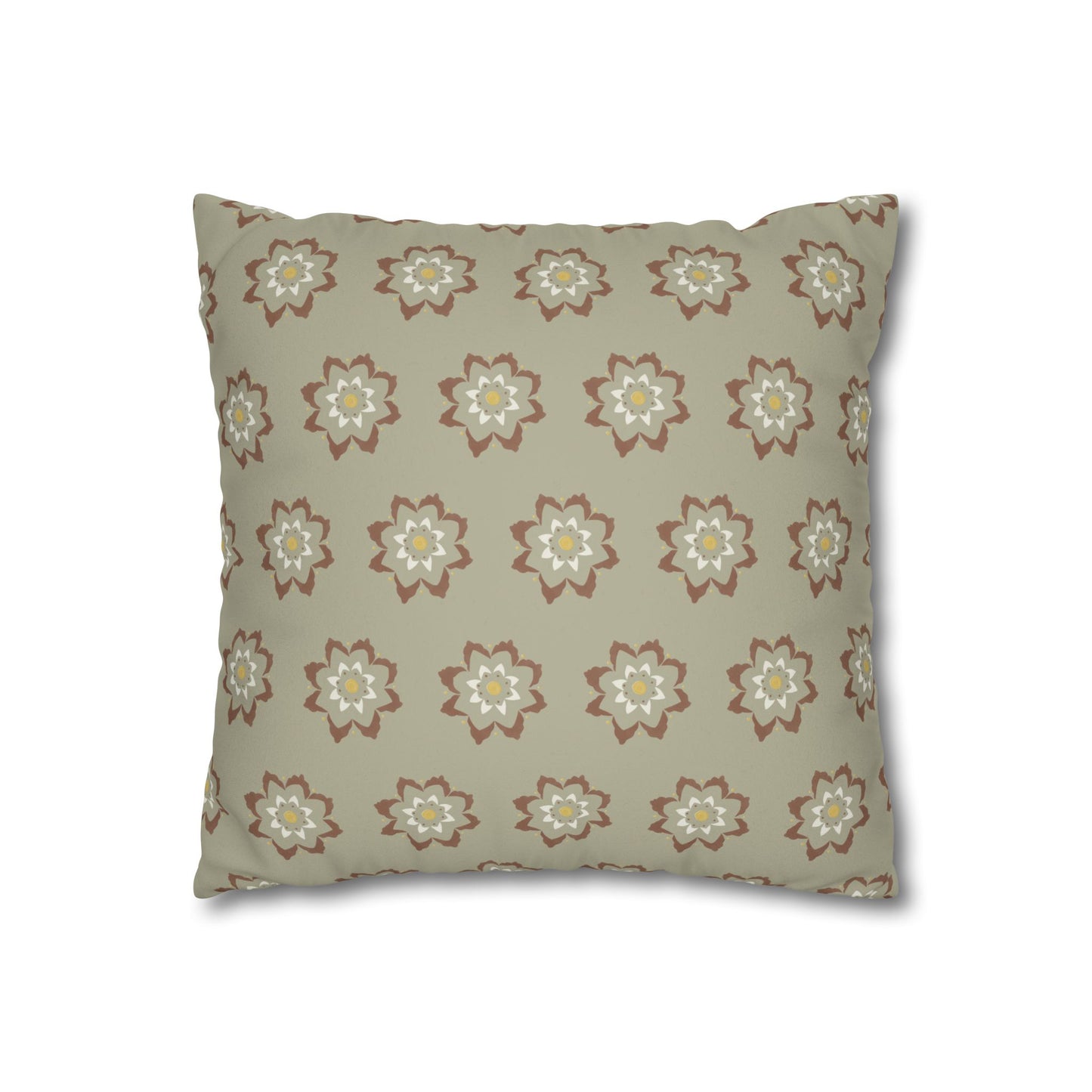 Fantasy Collection Taupe Small Flower Stencil Faux Suede Square Pillowcase