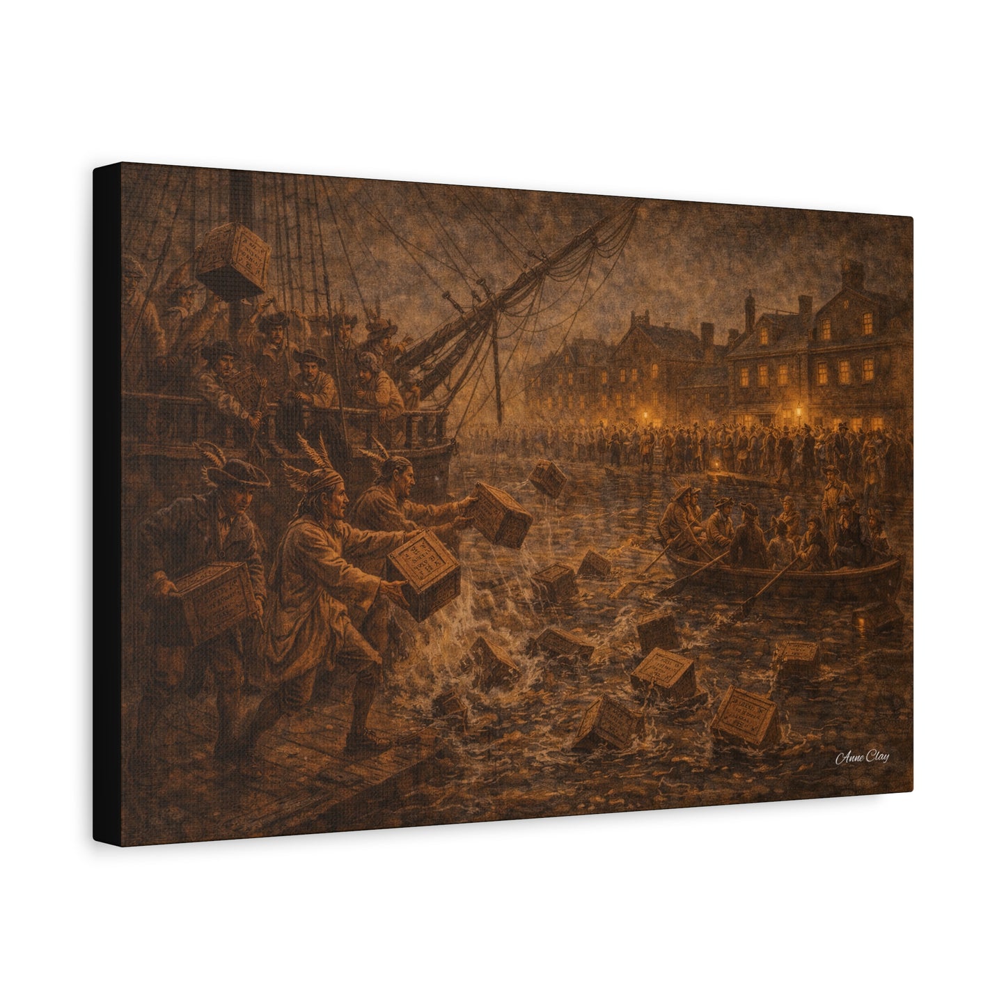 Historic Maritime Canvas Print — Vintage Ship Crew & Harbor Night Scene