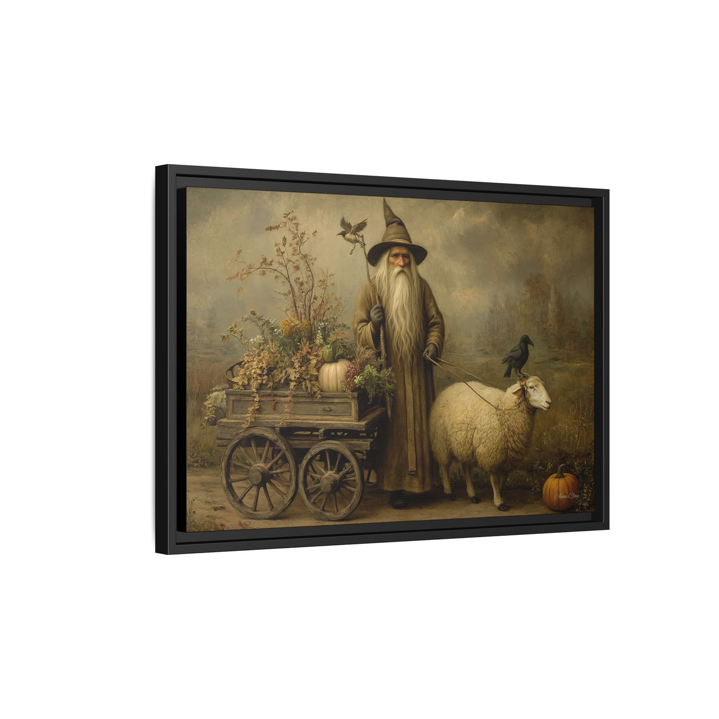 Autumn Harvest Canvas Art, Framed Wall Decor, Fall Home Decor, Witch Art for Halloween, Rustic Farmhouse Decoration, Seasonal Wall Hanging