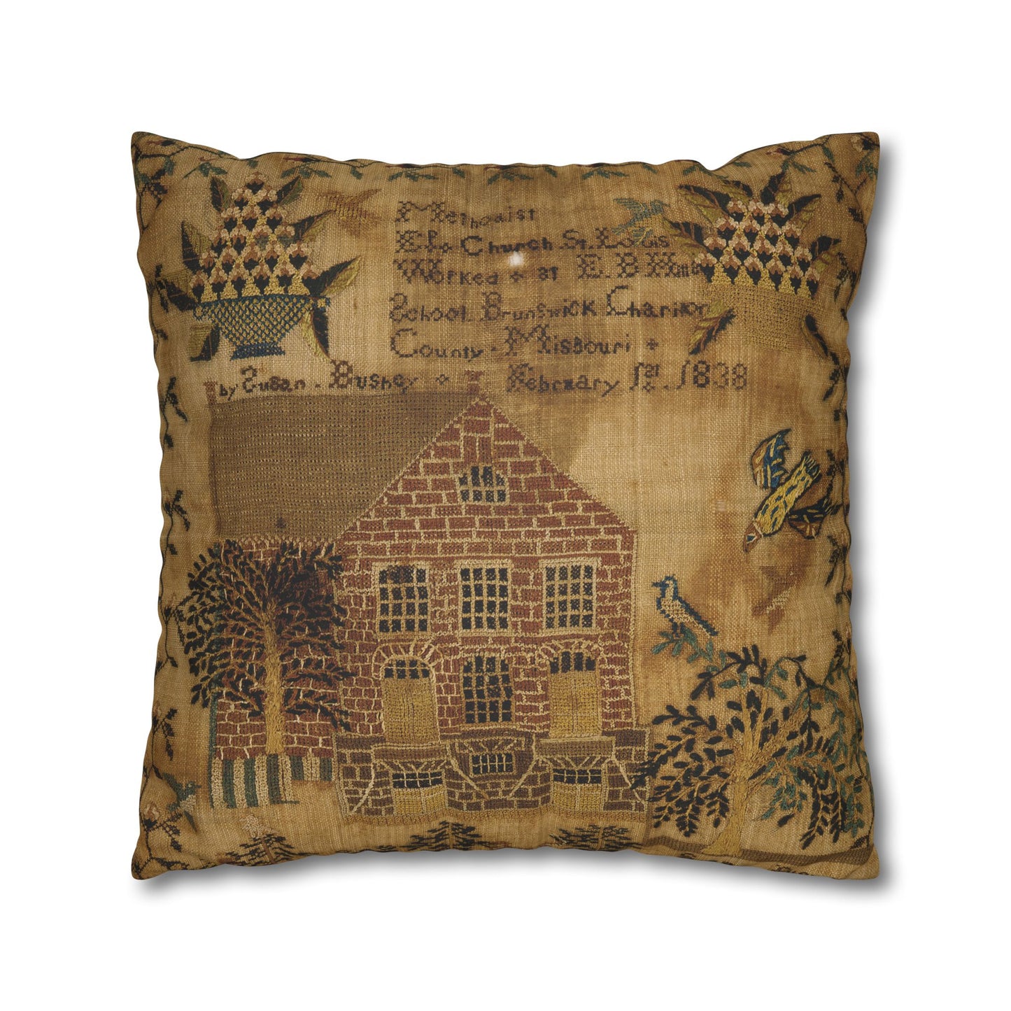 Gritty Prim Sampler Faux Suede Square Pillowcase