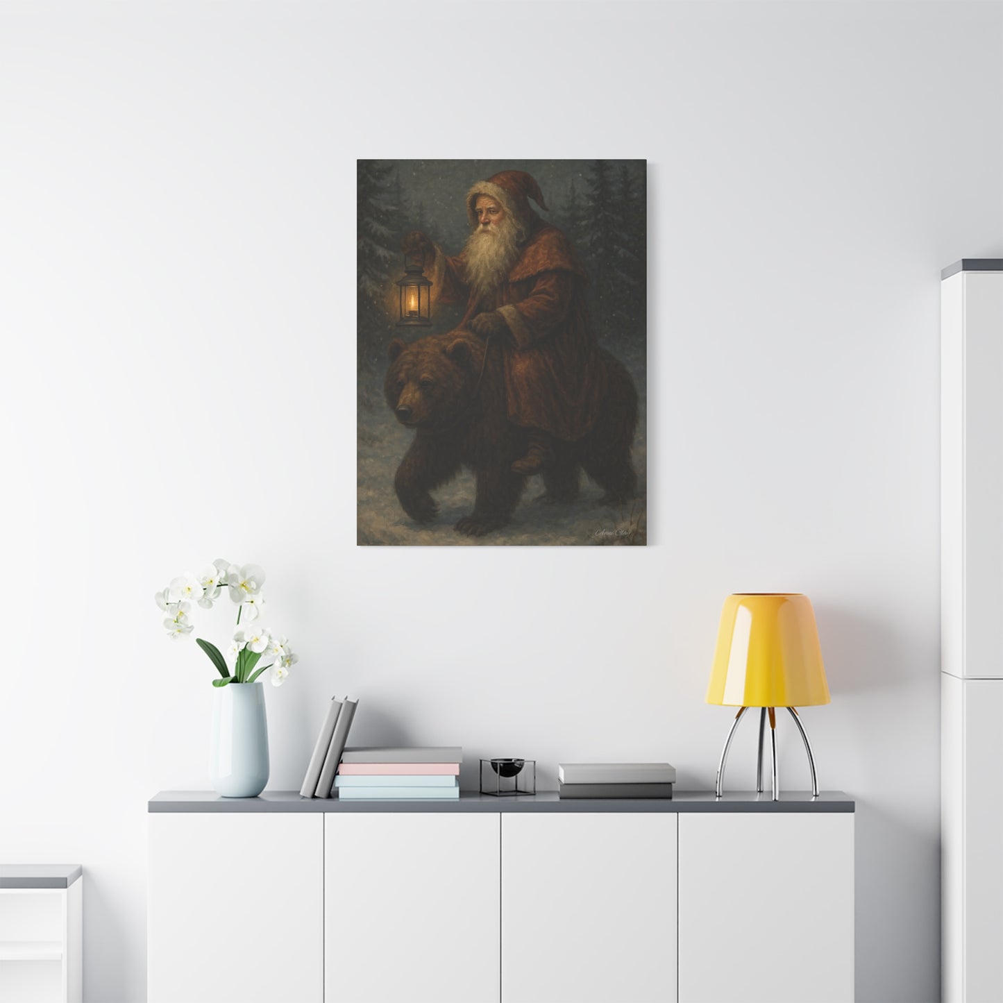 Vintage Santa Bear Canvas Wall Art