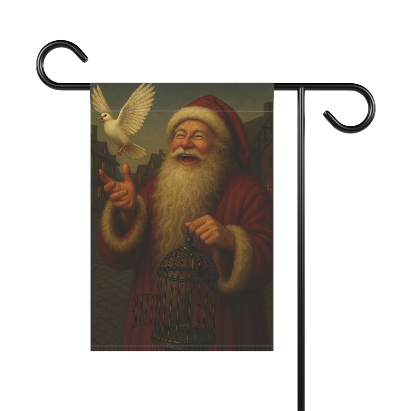 Holiday Garden Banner with Santa and Dove Design