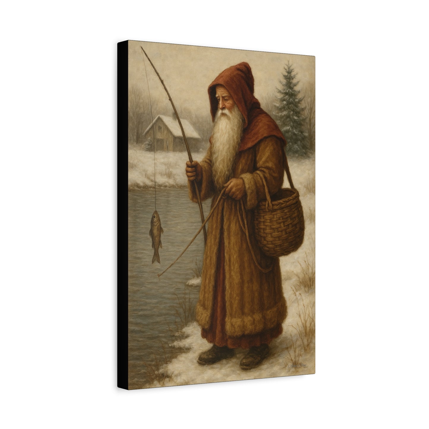 Snowy Fisherman Canvas Print