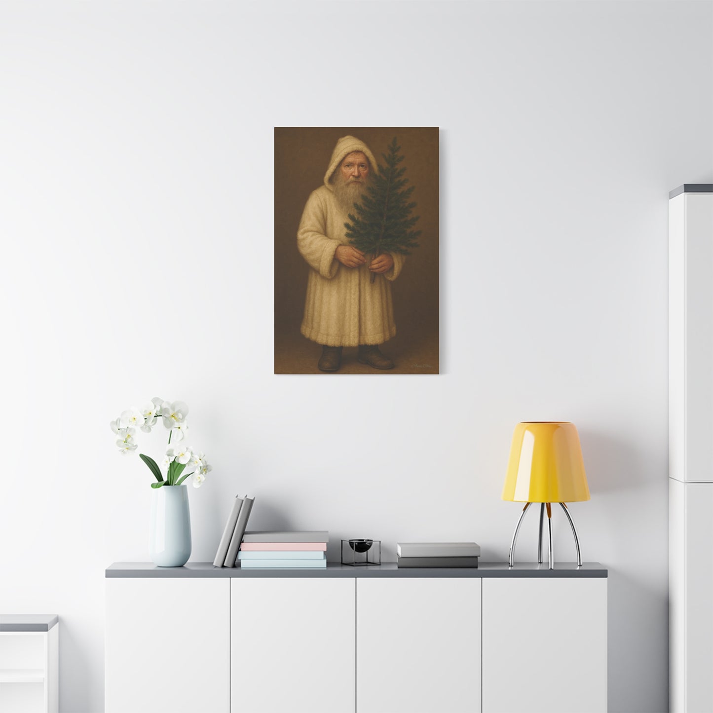 Holiday Canvas Art Print - Cozy Santa with Christmas Tree