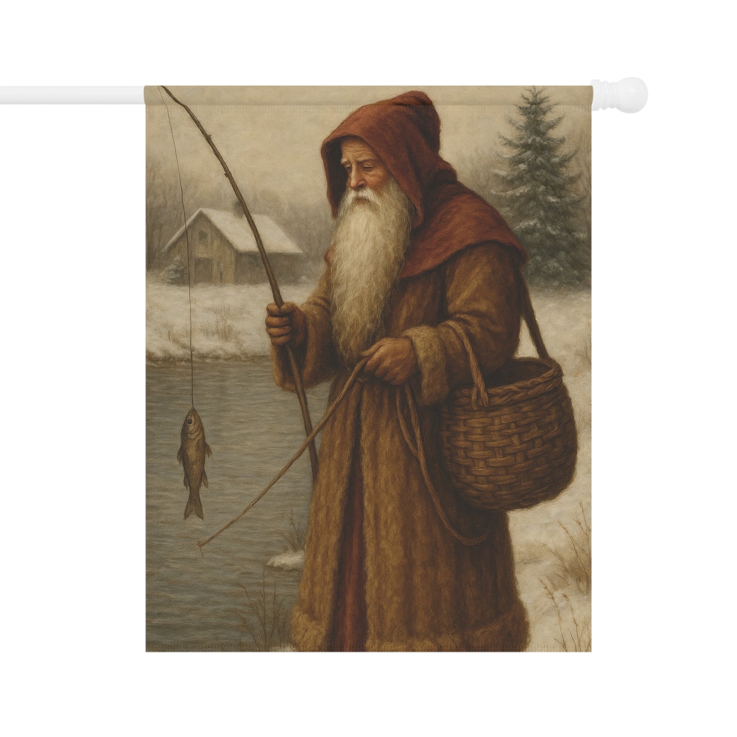 Fishing Decor Garden Banner with Winter Scene