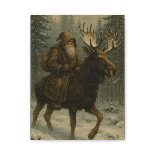 Vintage Santa Moose Wall Art, Holiday Decor, Christmas Gift, Cabin Decor, Rustic Home, Festive Artwork
