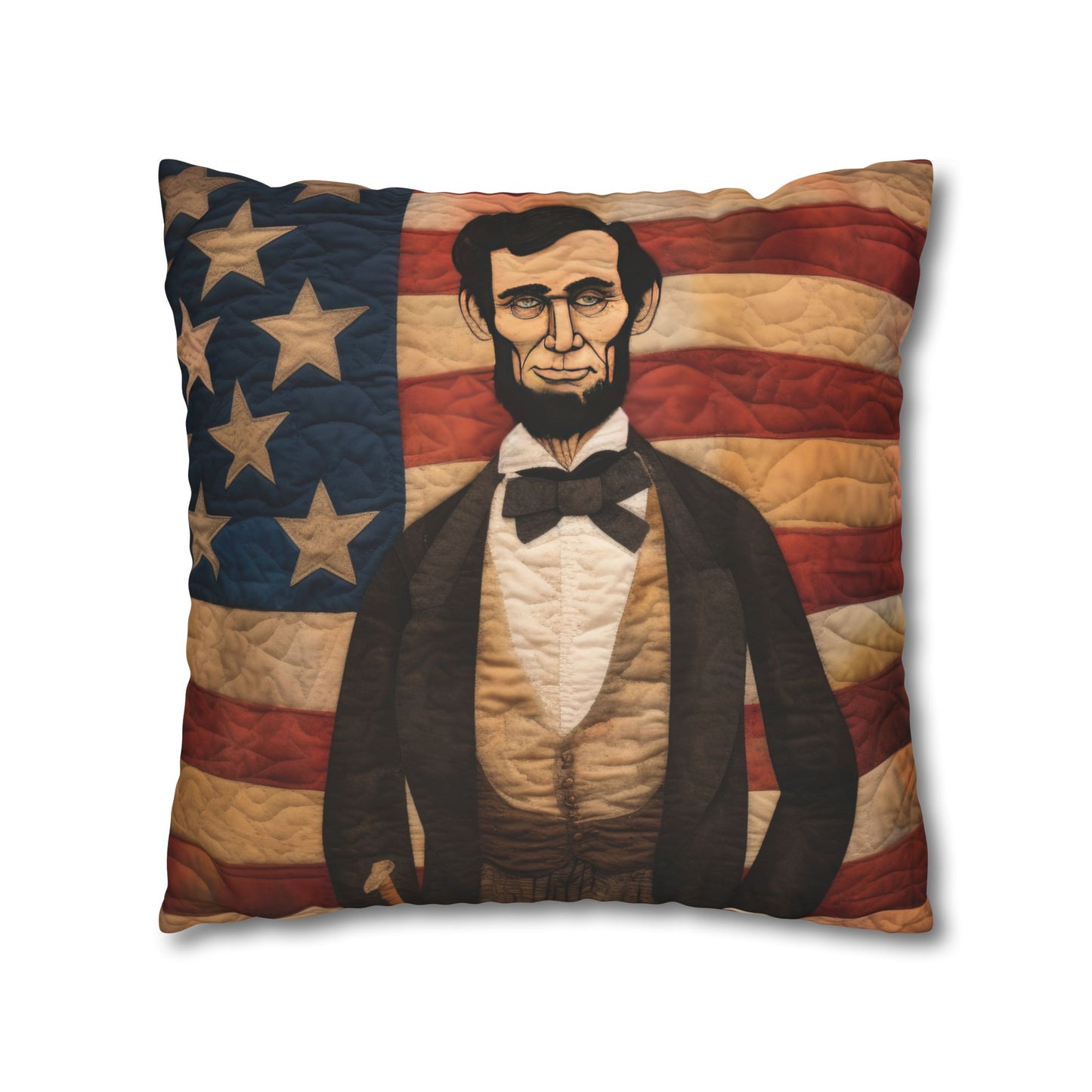 Faux Quilted Abe Lincoln Square Poly Canvas Pillowcase