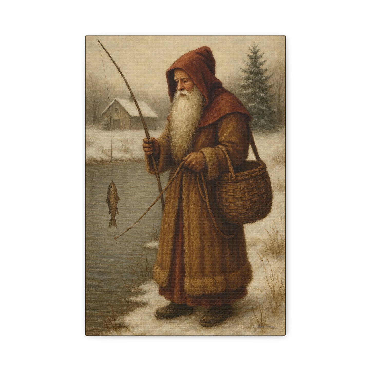 Snowy Fisherman Canvas Print
