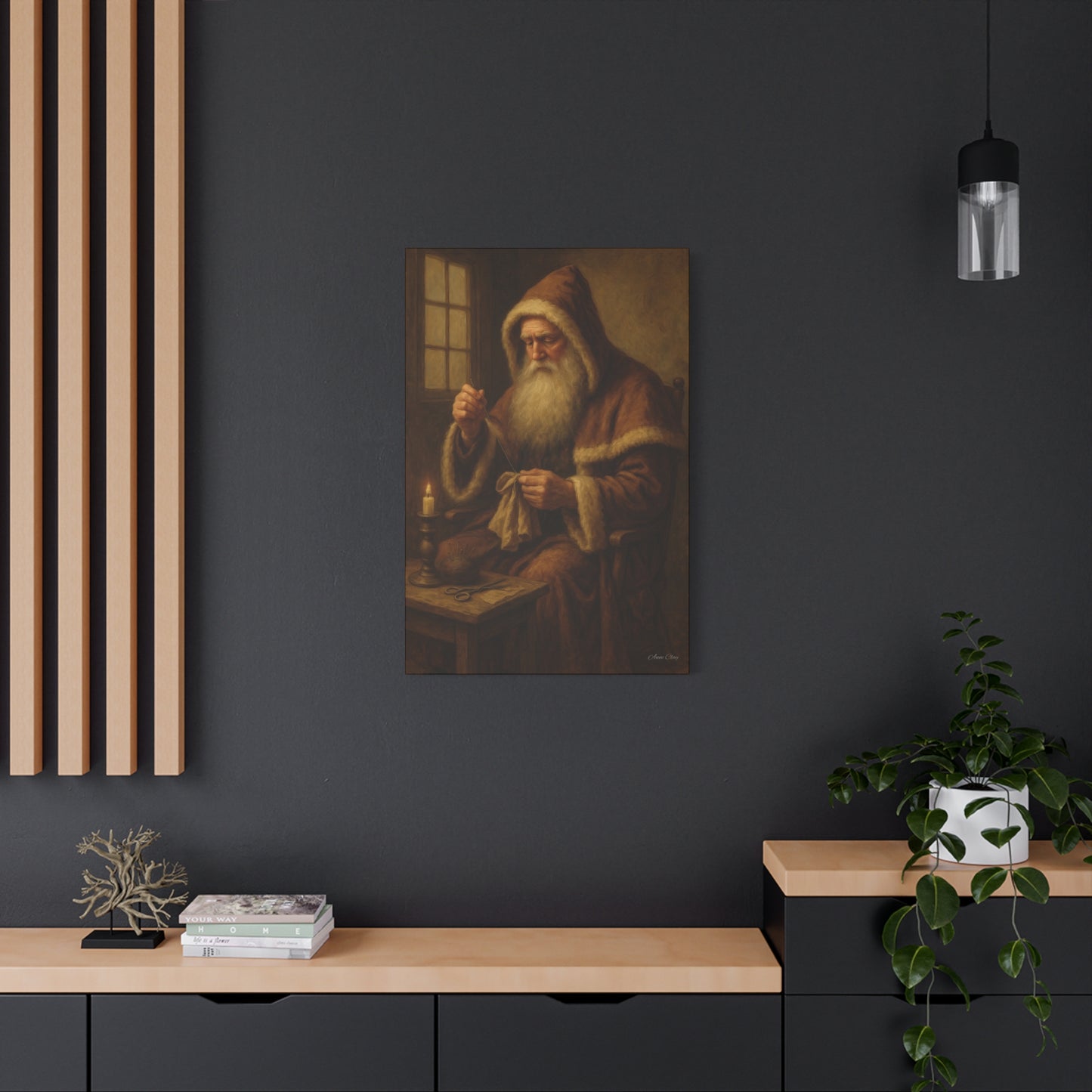 Santa Claus Canvas Art Print - Holiday Decor Sewing Santa