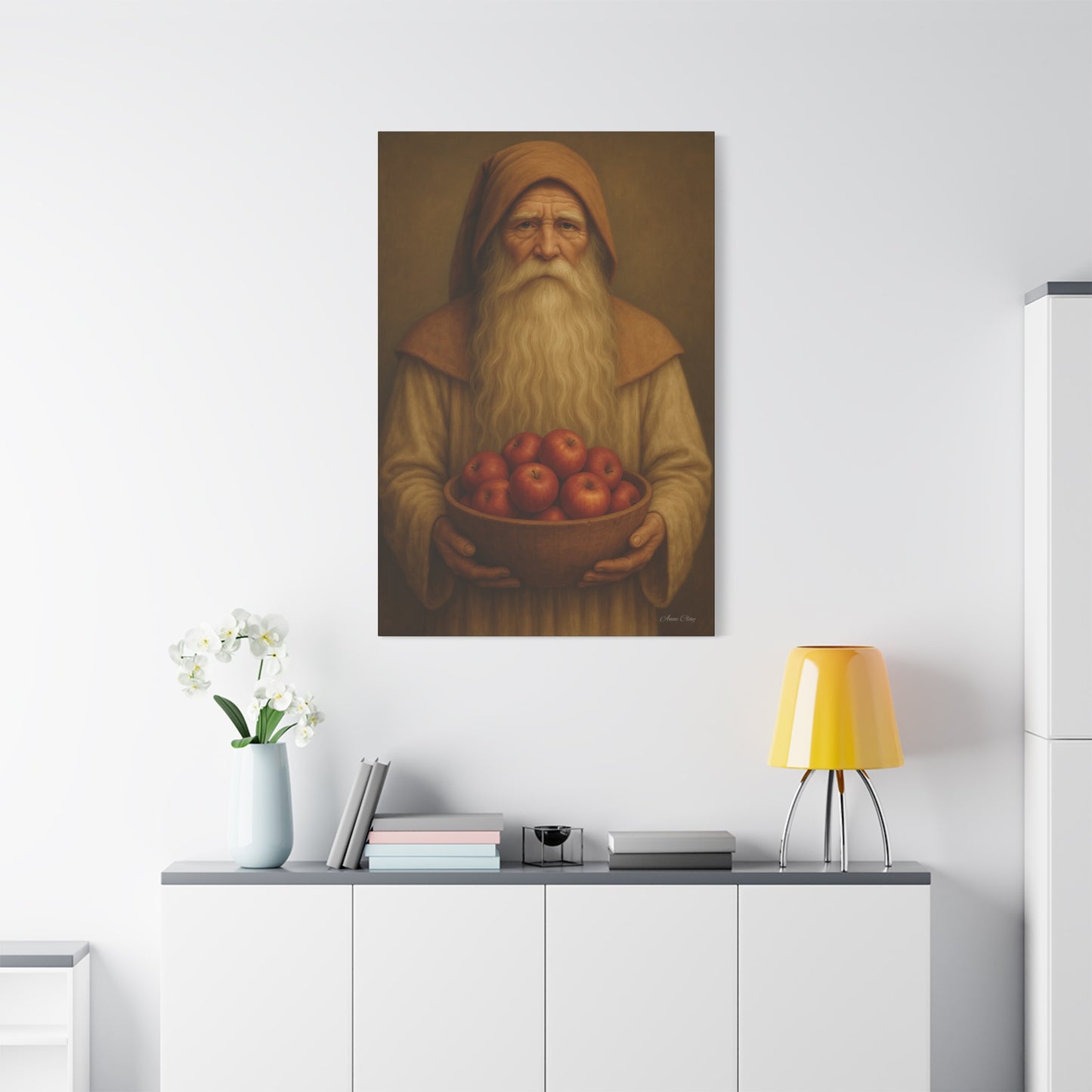 Rustic Canvas Wall Art - Wise Elder with Apples